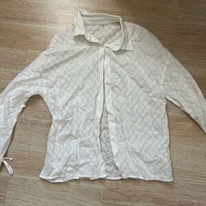 White Textured Button Up Shirt